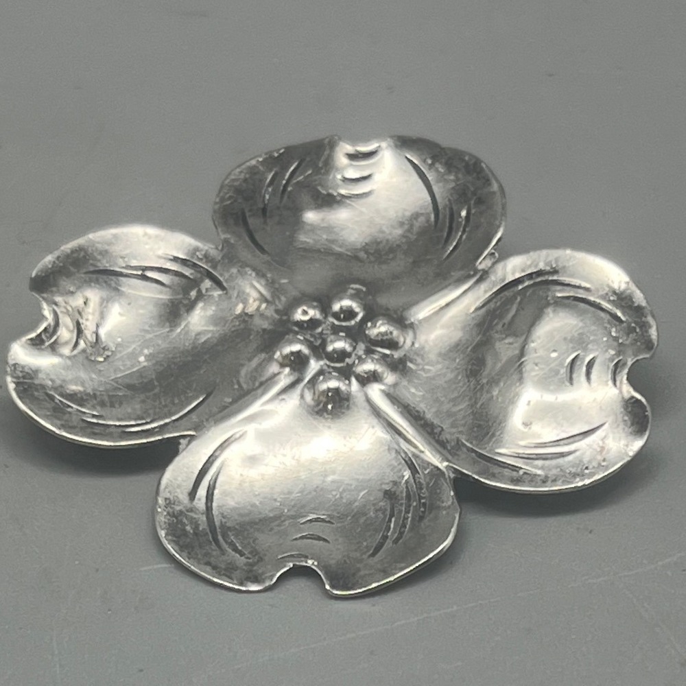 vintage Stuart Nye 1.5" dogwood pin brooch Sterling mid century